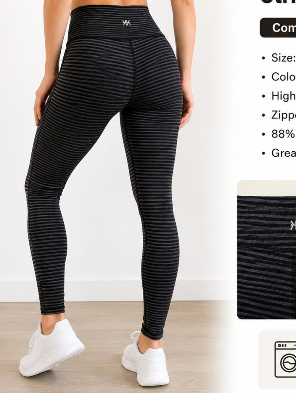 Kyodan Women’s Striped Grey and Black Ankle Leggings medium